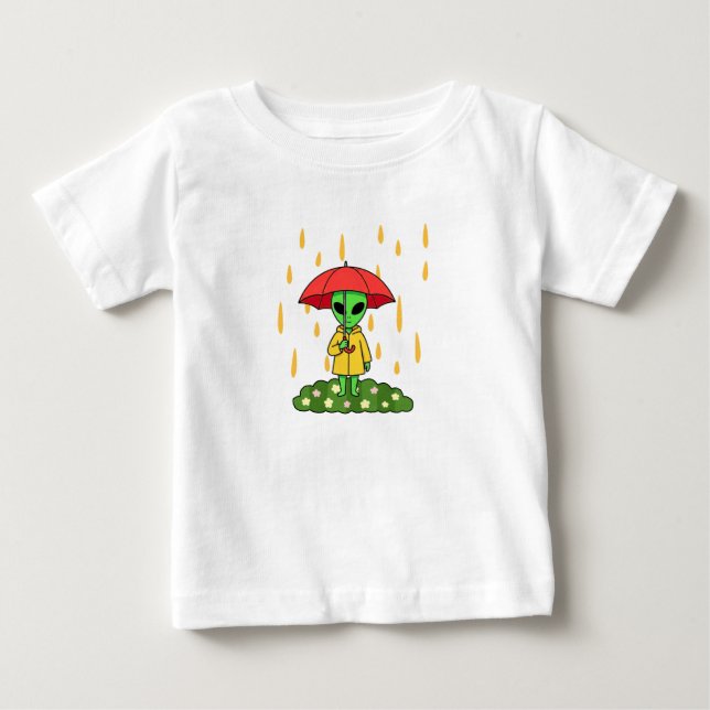 Camiseta De Bebé Cute Alien With Umbrella Kawaii Space Character (Anverso)