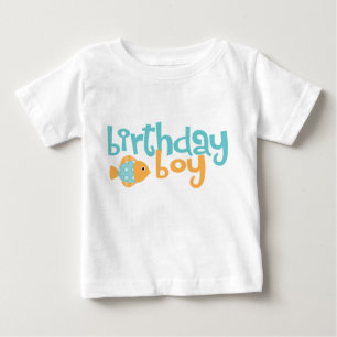 Camiseta De Bebé Cute Aqua y Naranja Fish Birday Boy