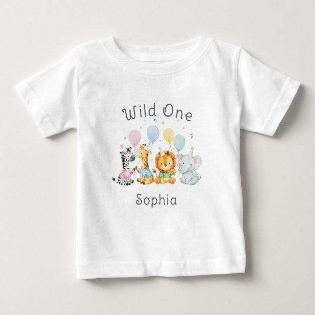Camiseta De Bebé Cute Baby Animals Wild One 1st Birthday (Anverso)