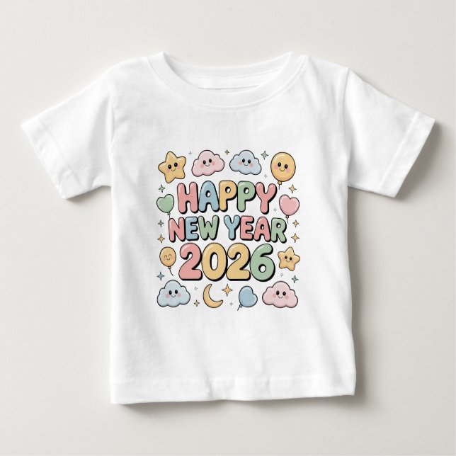 Camiseta De Bebé Cute Baby Cartoon New Year 2026 Illustration (Anverso)
