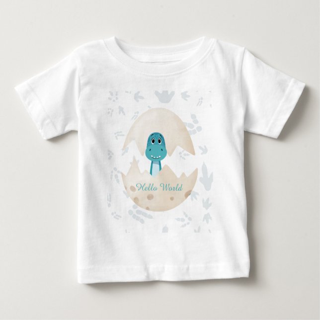 Camiseta De Bebé Cute Baby Dinosaur Hatching Hello World (Anverso)