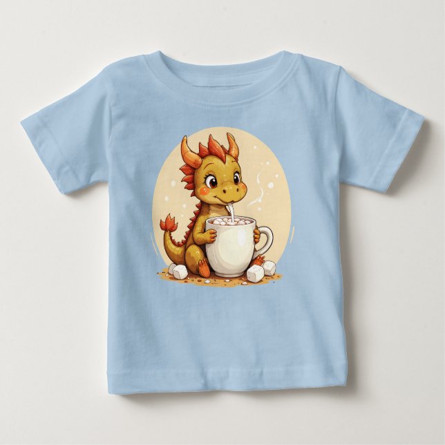 Camiseta De Bebé Cute Baby Dragon Hot Chocolate Kids Kawaii Cozy De (Anverso)
