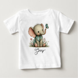 Camiseta De Bebé Cute Baby Elephant with Blue Butterfly