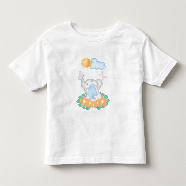 Camiseta De Bebé Cute Baby Elephant with orange flowers (Anverso)