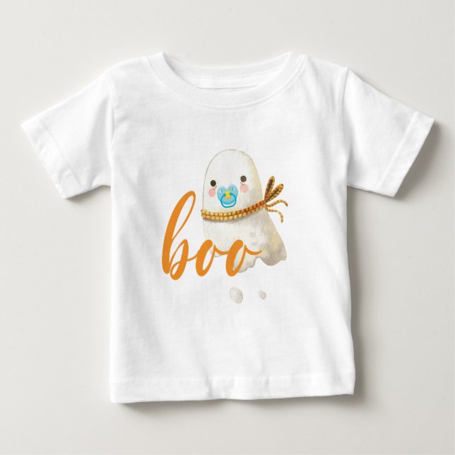 Camiseta De Bebé Cute Baby Ghost Pacifier Scarf Boo (Anverso)