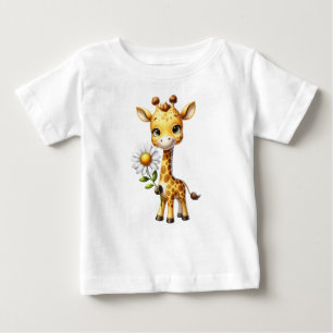 Camiseta De Bebé Cute Baby Giraffe con Daisy Flower-88681