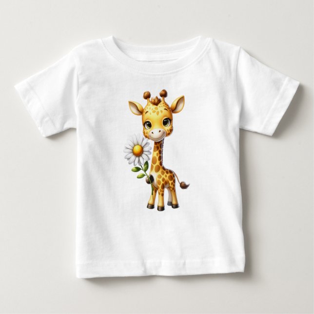 Camiseta De Bebé Cute Baby Giraffe con Daisy Flower-88681 (Anverso)