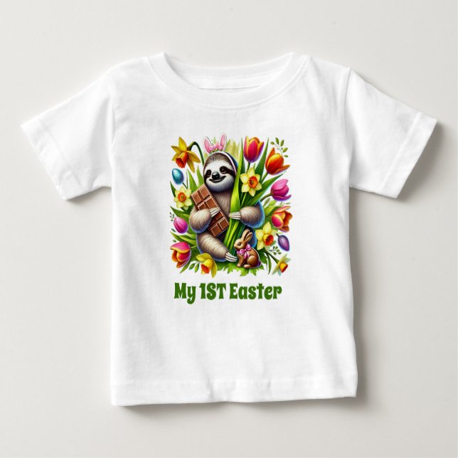 Camiseta De Bebé Cute baby girls sloth first Easter Baby  (Anverso)