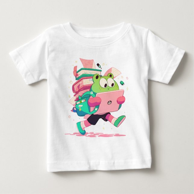 Camiseta De Bebé Cute Back to School Frog with Books and Backpack (Anverso)
