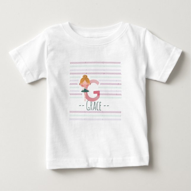 Camiseta De Bebé Cute Ballerina Plush Pink Letter G Toddler  (Anverso)