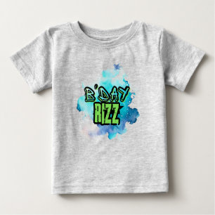 Camiseta De Bebé Cute B'Day Rizz Verde Y Azul Monocromático
