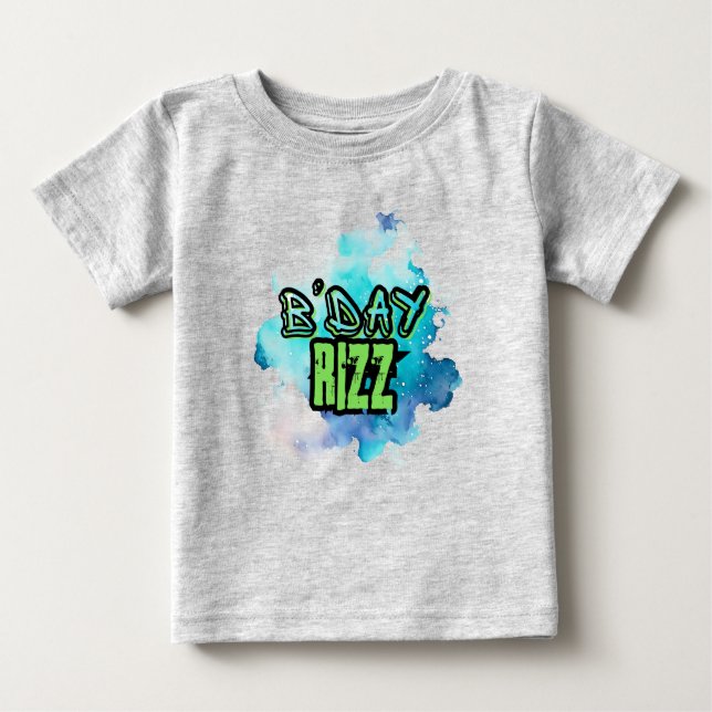 Camiseta De Bebé Cute B'Day Rizz Verde Y Azul Monocromático (Anverso)