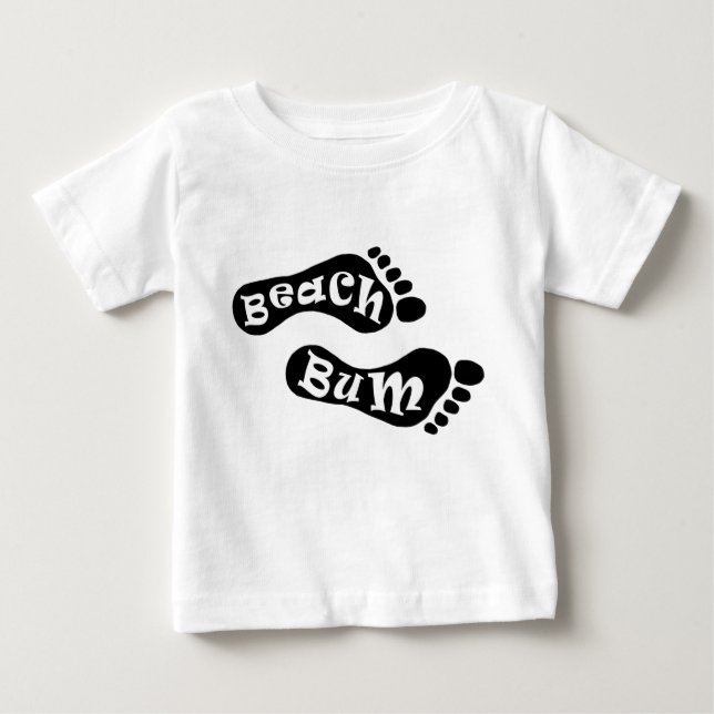 Camiseta De Bebé Cute Beach Bum Descalzo Huella de pie blanco negro (Anverso)
