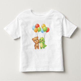 Camiseta De Bebé Cute Bear & Dino Balloon Toddler Birthday T-Shirt