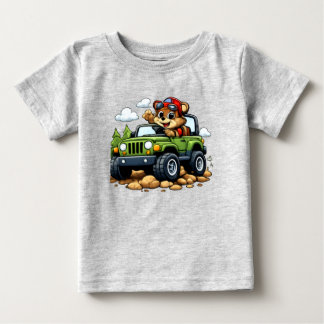 Camiseta De Bebé Cute Bear Driving Green Jeep Toddler T-Shirt
