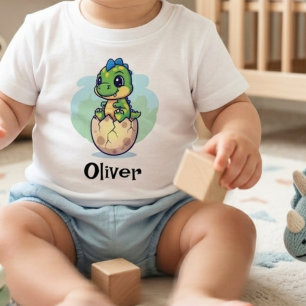 Camiseta De Bebé Cute Bebé Dinosaurio Rompiendo el Cascarón