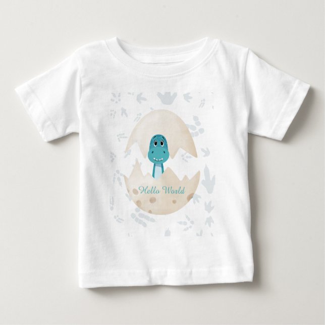 Camiseta De Bebé Cute Bebé Dinosaurio Rompiendo el Cascarón Hola Mu (Anverso)