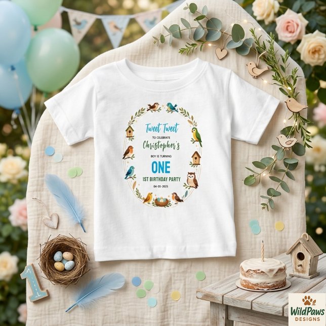 Camiseta De Bebé Cute Birds 1st Birthday Party – Fun Kids  (Cute Birds 1st Birthday Party – Fun Kids Baby T-Shirt
)