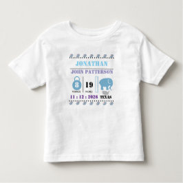 Camiseta De Bebé Cute Blue Baby Elephant Birth Announcement