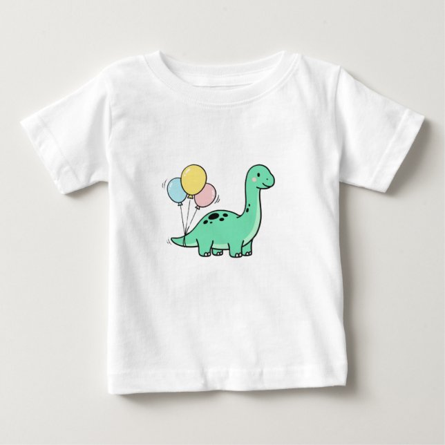 Camiseta De Bebé Cute Bronto sosteniendo globos para cumpleaños de  (Anverso)