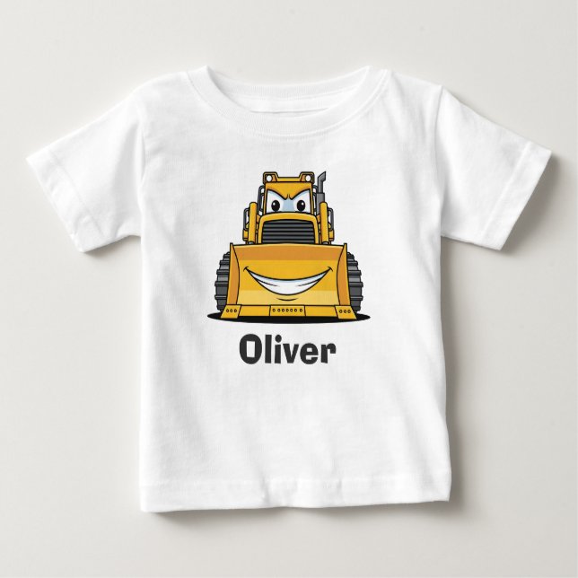 Camiseta De Bebé Cute Bulldozer de Vehículo de Construcción Sonrien (Anverso)