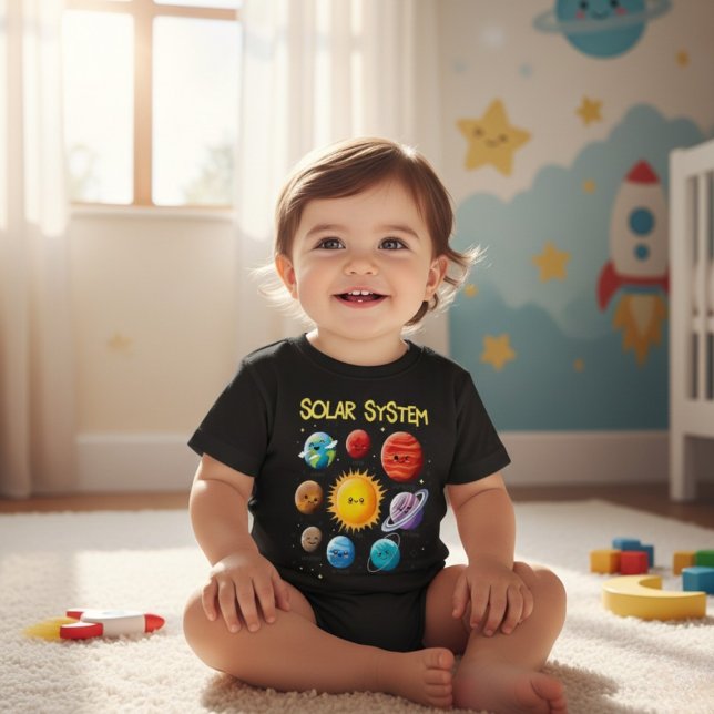 Camiseta De Bebé Cute Cartoon Solar System Planets Toddler T-Shirt (Subido por el creador)