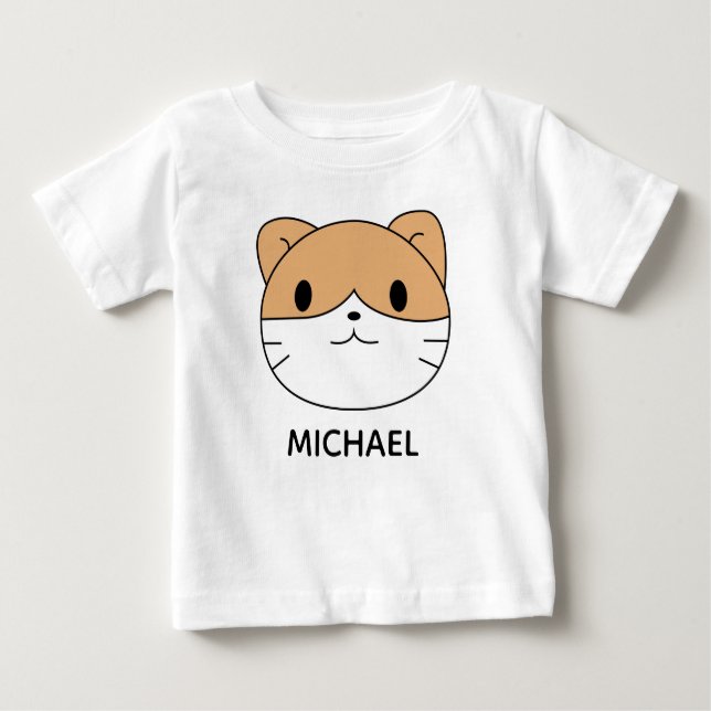 Camiseta De Bebé Cute Cat Cartoon Face Personalised (Anverso)