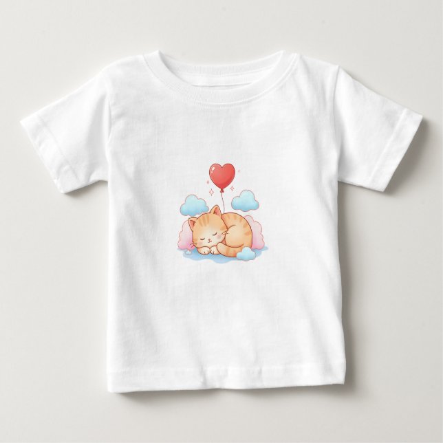 Camiseta De Bebé Cute Cat Sleeping with Heart Balloon  (Anverso)