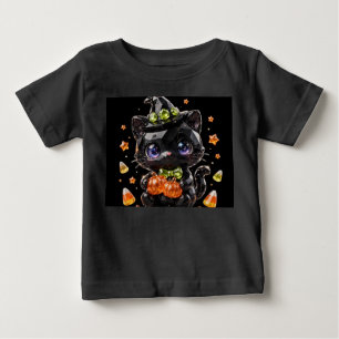 Camiseta De Bebé Cute Chibi Crystal Gato Negro Bruja Halloween 