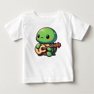 Camiseta De Bebé Cute Chibi Tortuga tocando guitarra