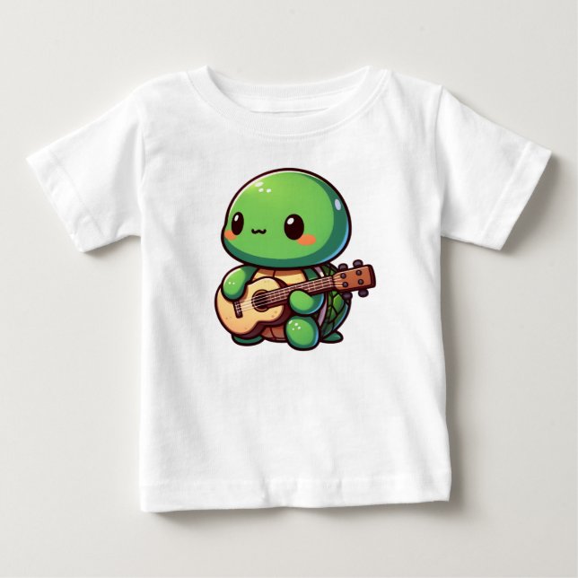 Camiseta De Bebé Cute Chibi Tortuga tocando guitarra (Anverso)