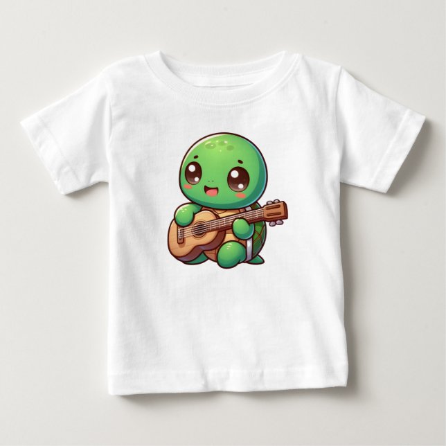 Camiseta De Bebé Cute Chibi Tortuga tocando guitarra (Anverso)