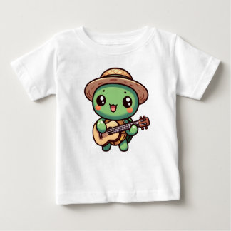 Camiseta De Bebé Cute Chibi Tortuga tocando guitarra