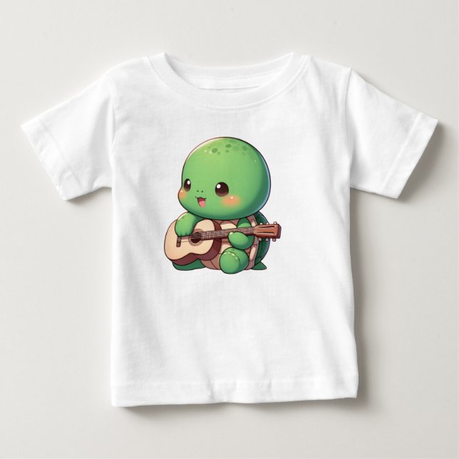 Camiseta De Bebé Cute Chibi Tortuga tocando guitarra (Anverso)