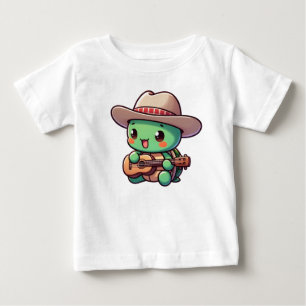 Camiseta De Bebé Cute Chibi Tortuga tocando guitarra