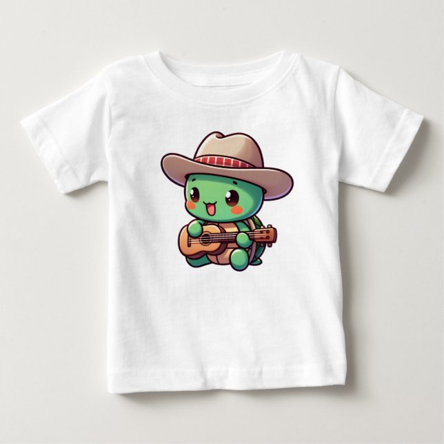 Camiseta De Bebé Cute Chibi Tortuga tocando guitarra (Anverso)