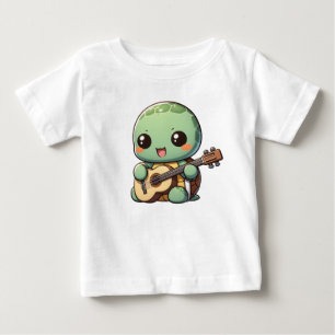 Camiseta De Bebé Cute Chibi Tortuga tocando guitarra