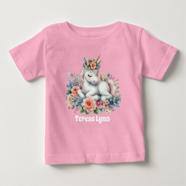 Camiseta De Bebé Cute chica fantasía unicorn agregar nombre (Anverso)