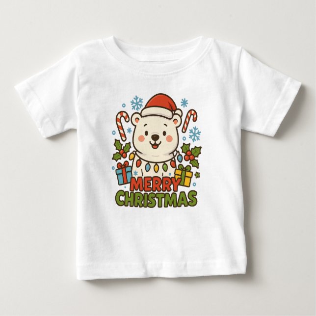 Camiseta De Bebé Cute Christmas Bear Illustration  (Anverso)