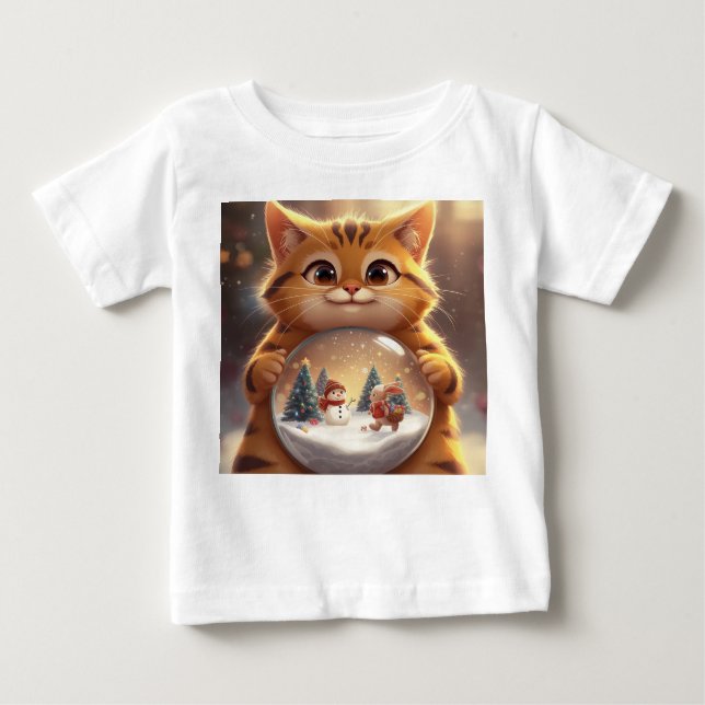 Camiseta De Bebé Cute Christmas Cat Holding Snow Globe Art (Anverso)