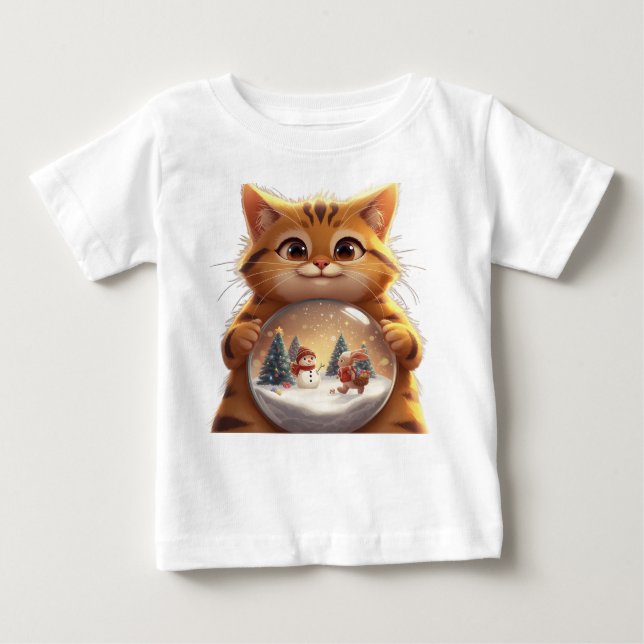 Camiseta De Bebé Cute Christmas Cat Snow Globe Baby T-Shirt (Anverso)