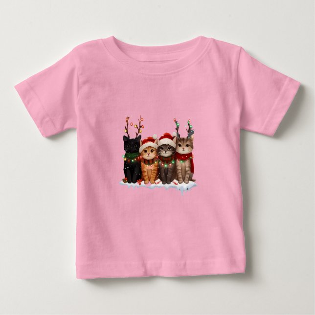 Camiseta De Bebé Cute Christmas Cats Illustration – Festive Kittens (Anverso)