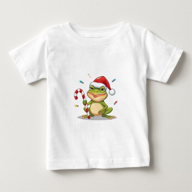 Camiseta De Bebé Cute Christmas Frog With Candy Cane - Funny Holida (Anverso)