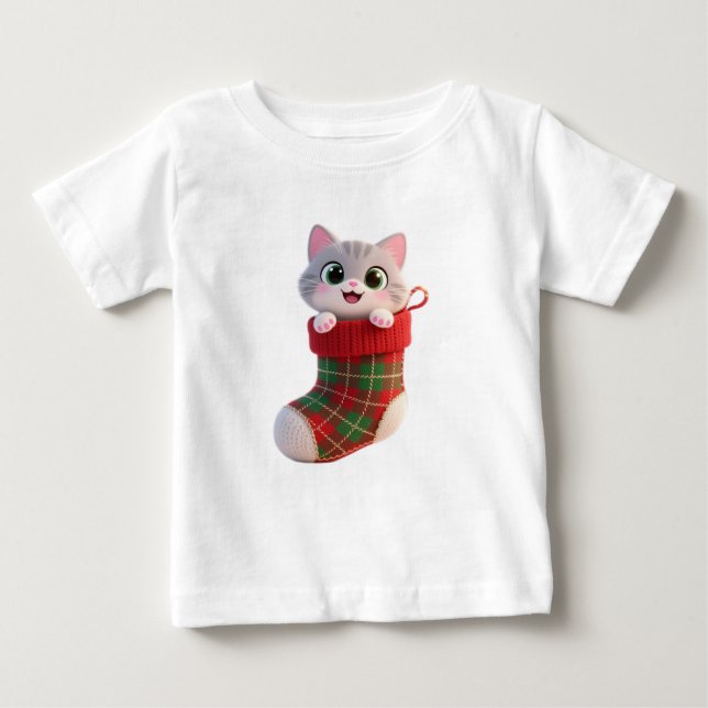 Camiseta De Bebé Cute Christmas Kitten in Stocking Baby T-Shirt (Anverso)
