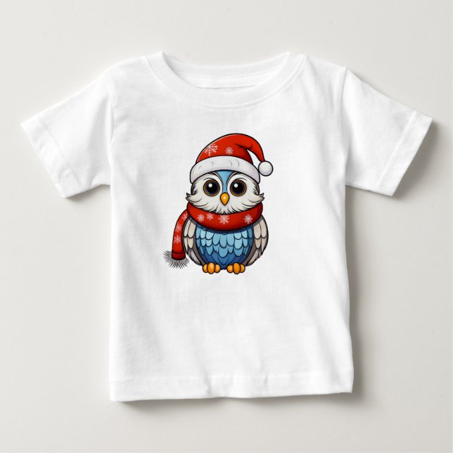 Camiseta De Bebé Cute Christmas Owl – Festive Kids T-Shirt Design (Anverso)