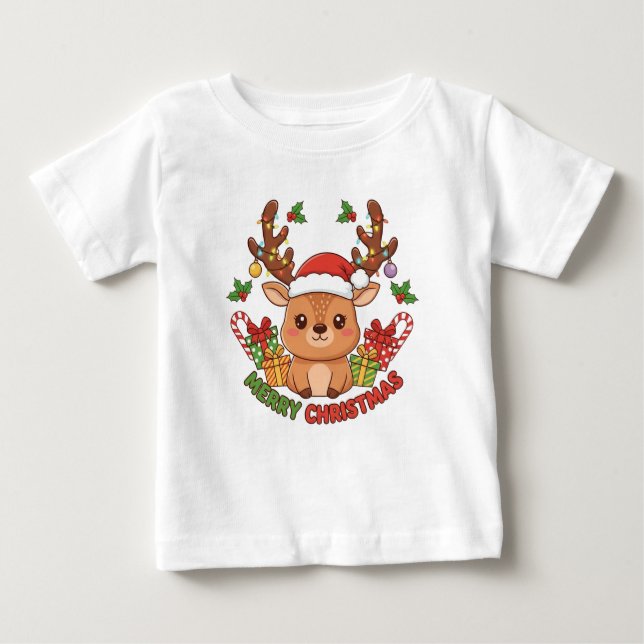 Camiseta De Bebé Cute Christmas Reindeer Illustration (Anverso)