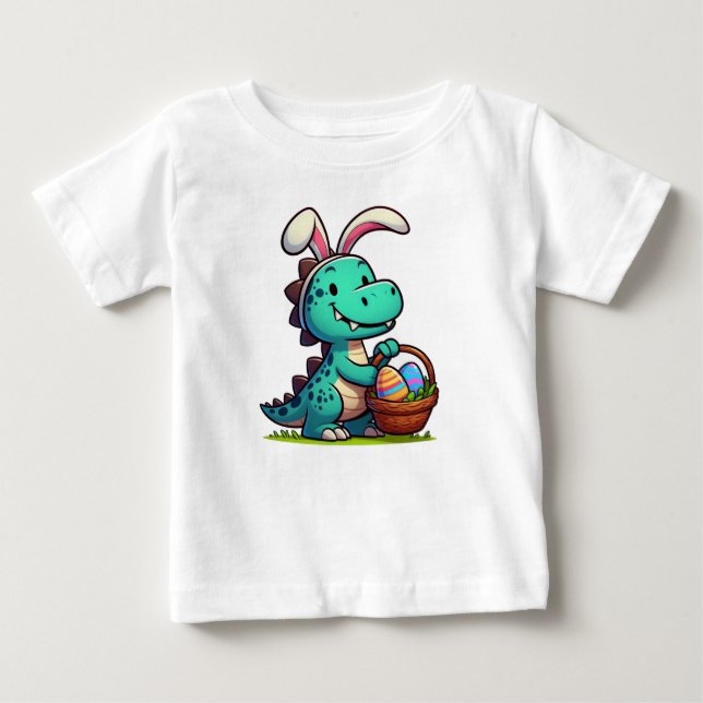 Camiseta De Bebé Cute conejo de Pascua dinosaurio (Anverso)