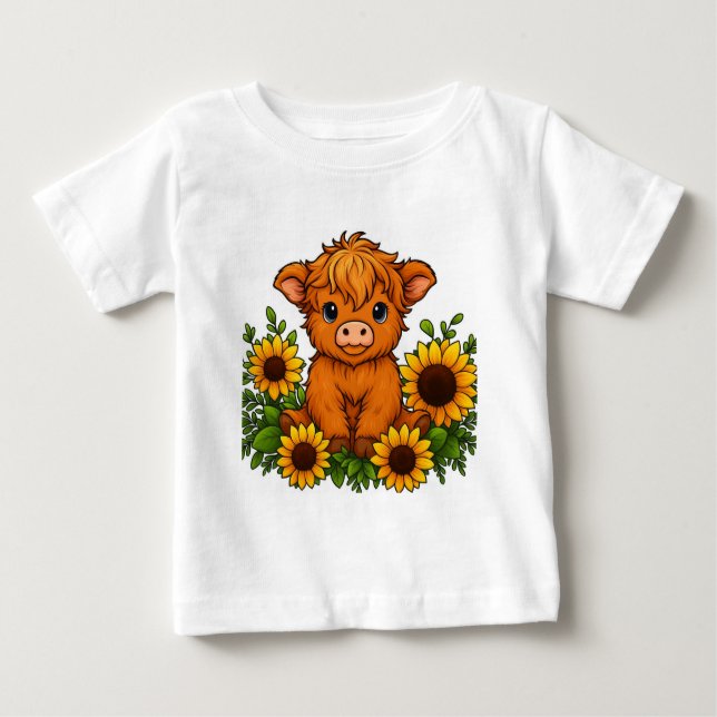 Camiseta De Bebé Cute Cow with Sunflowers (Anverso)