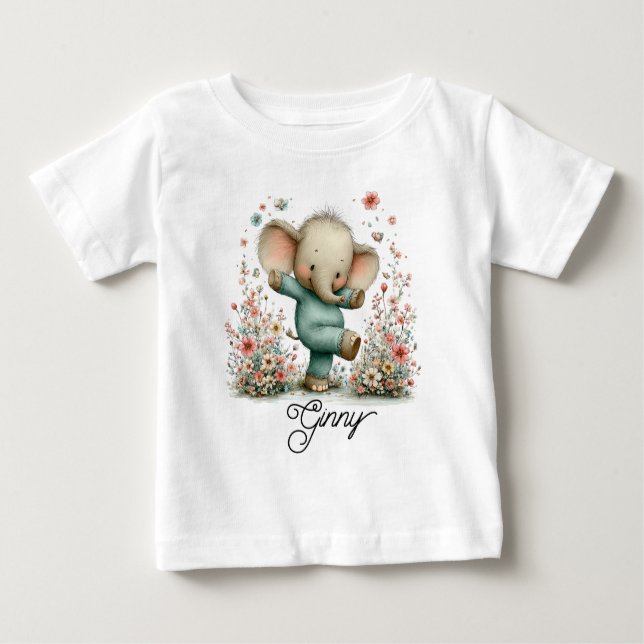 Camiseta De Bebé Cute Dancing Elephant in Wildflowers (Anverso)