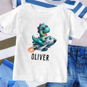 Camiseta De Bebé Cute Dino Trex Piloto Volando Avión a Chorro